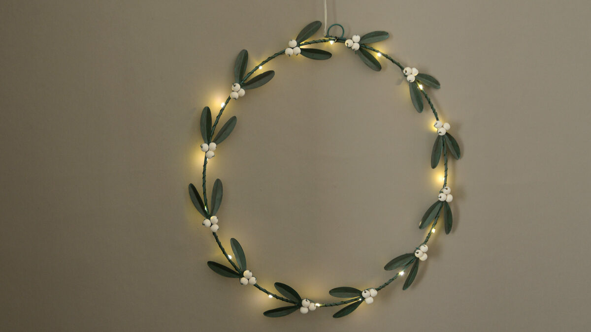 mistletoe wreath with LED lights