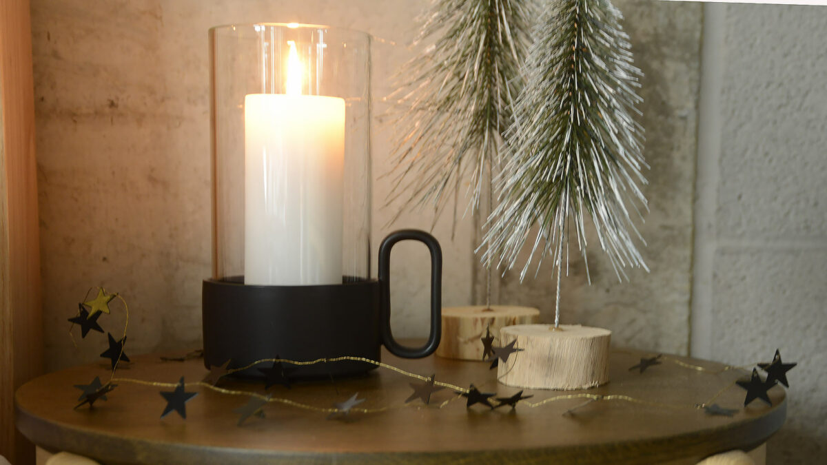 modern black lantern with black star garland