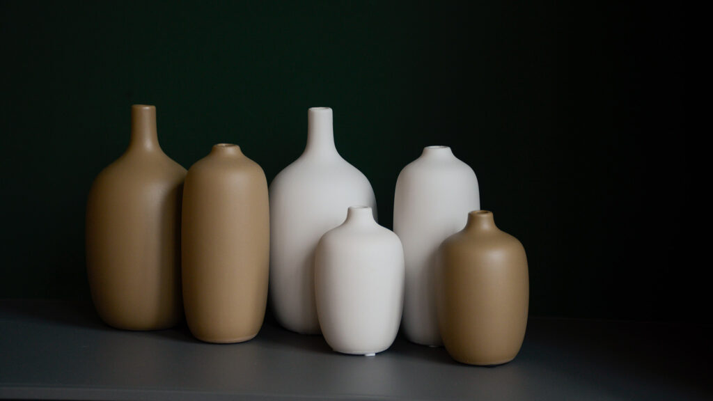 ceramic bottle vases with a matt finish in a range of sizes and colours