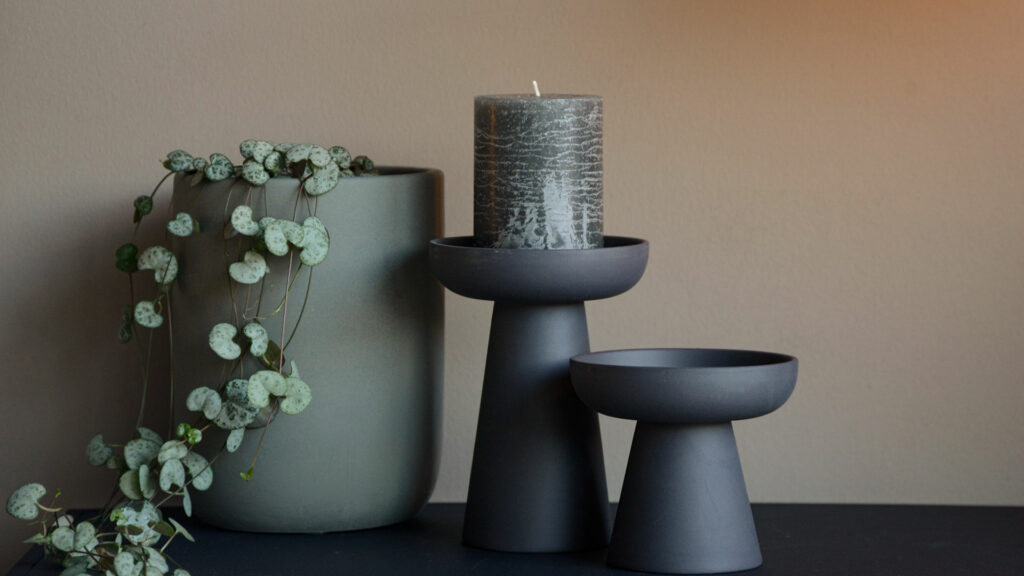 modern dark grey matt ceramic candle holders in 2 sizes