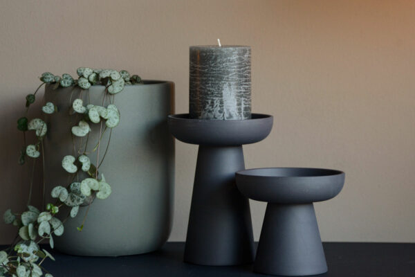 modern dark grey matt ceramic candle holders in 2 sizes