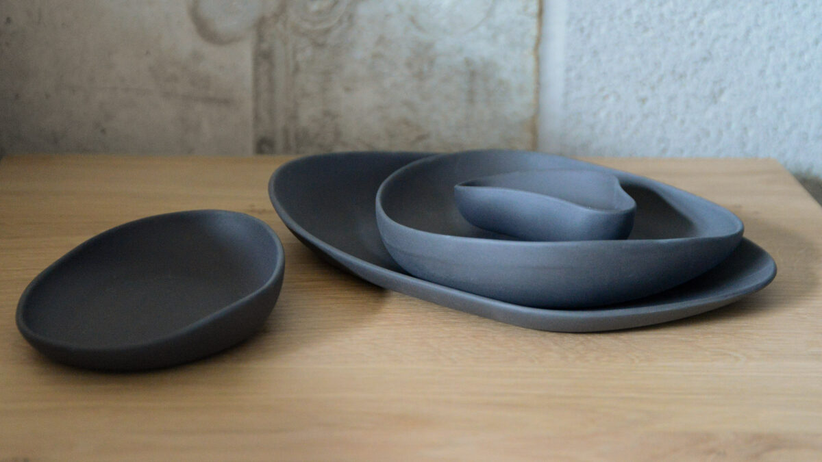 modern dishes in grey porcelain