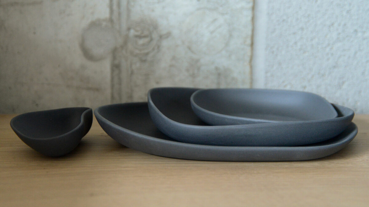 contemporary tableware set in matt grey porcelain