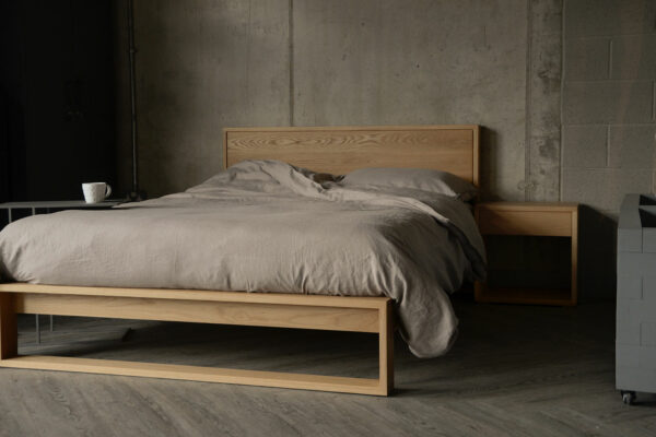stone linen bedding on leith bed oak