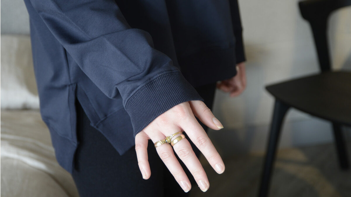 loose fit long sleeve sweatshirt in navy a close up of the cuff