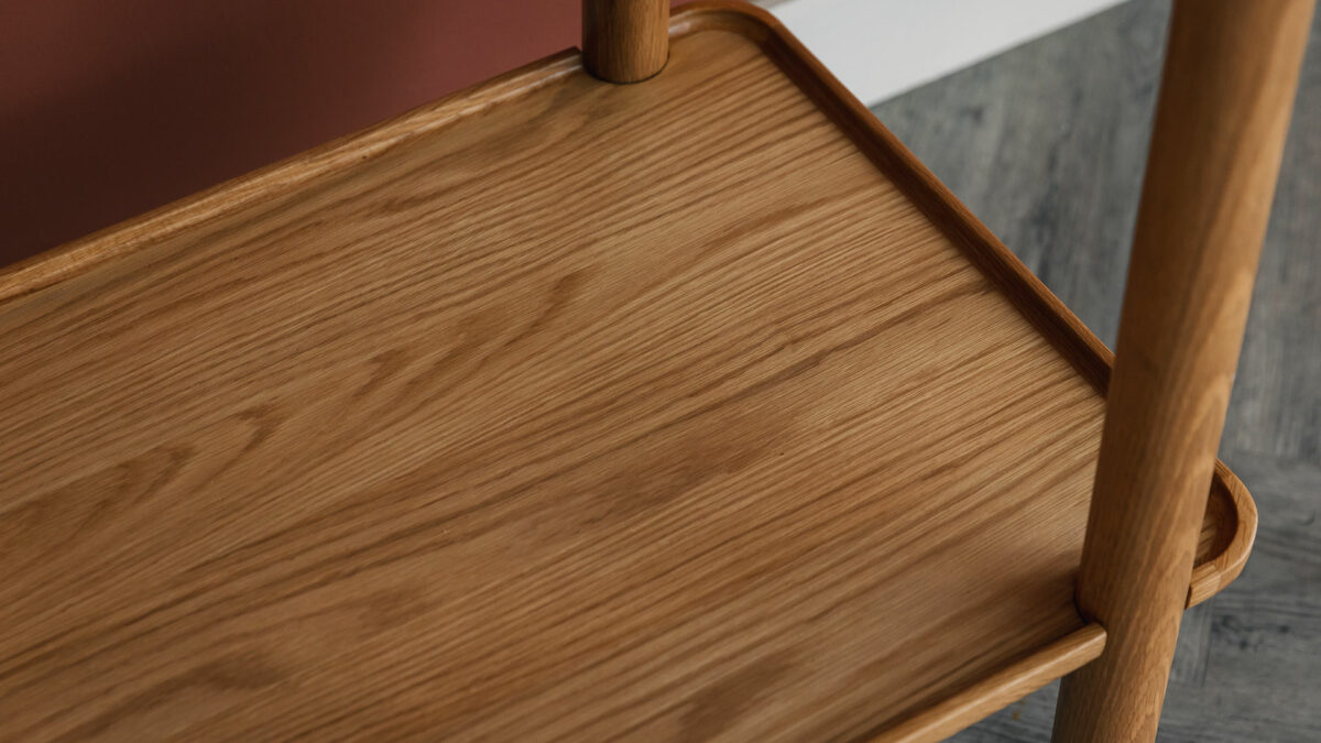 modern oak clothes rail lower shlef detail