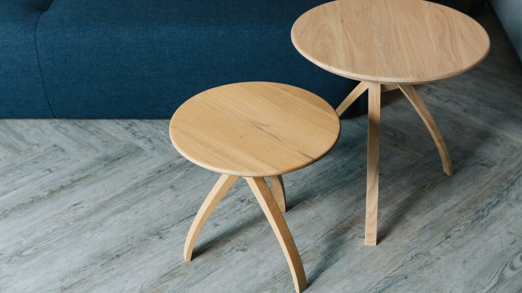 oak twist leg side tables in two heights shown from above