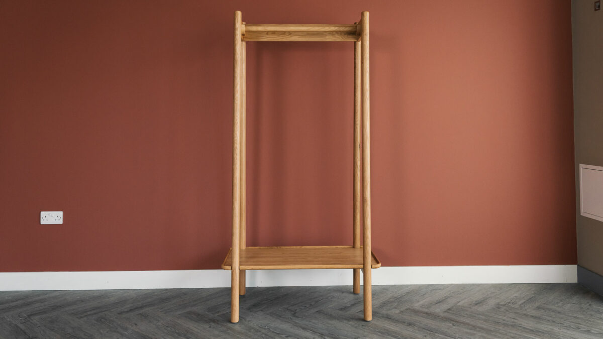 modern open oak clothes rail front