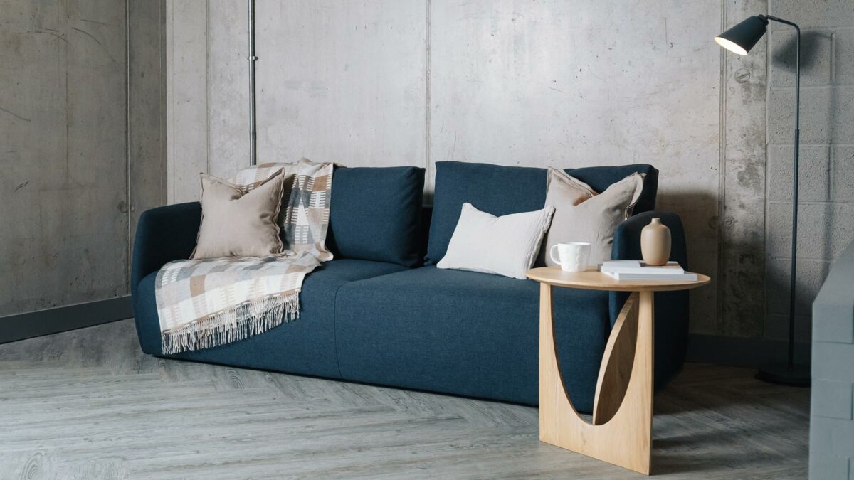 modern sofa bed with oak side table