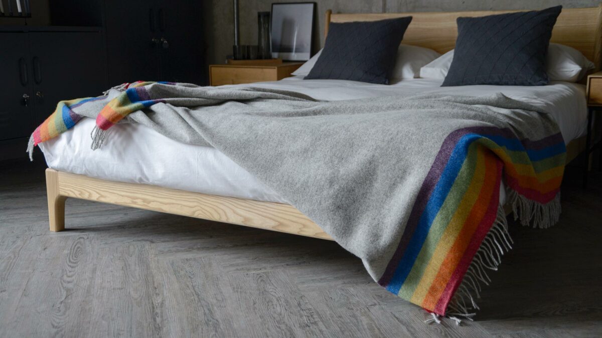 modern throw with rainbow edge