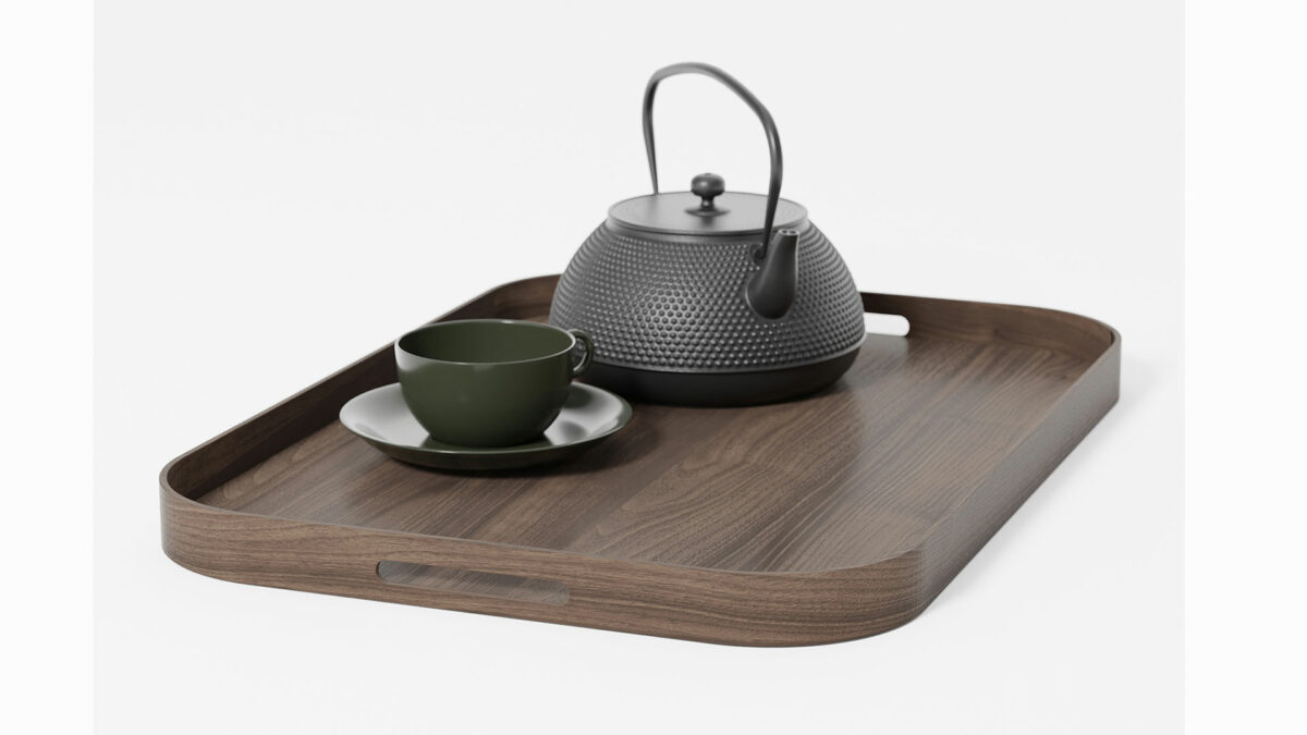 rectangular walnut wood tray with rounded corners