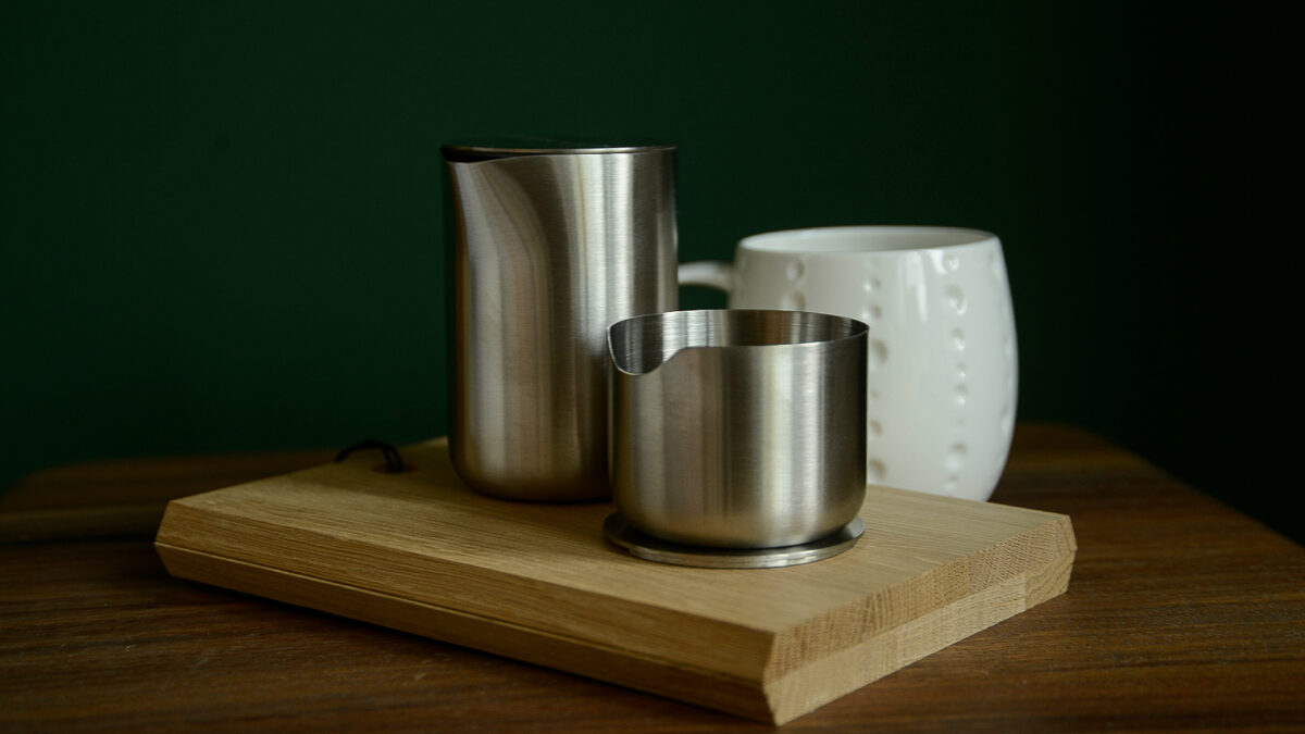 modernist stainless steel sugar bowl and creamer with lids