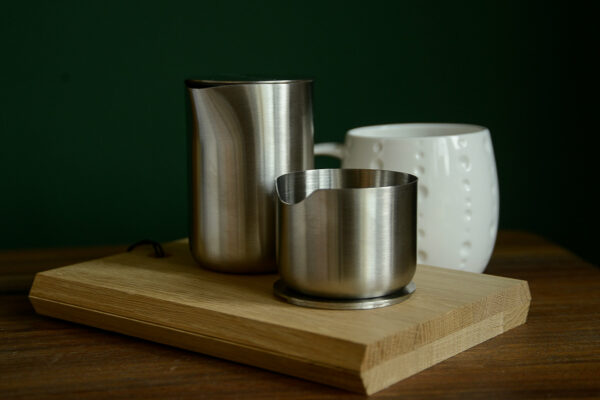 modernist stainless steel sugar bowl and creamer with lids