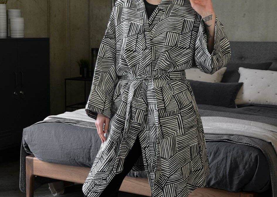 bold modern black and white print robe