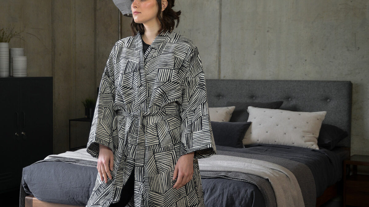 bold modern black and white print robe