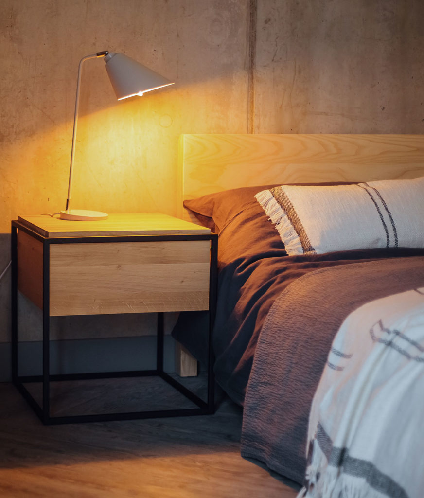 Monolit Bedside Table - oak with a black metal frame