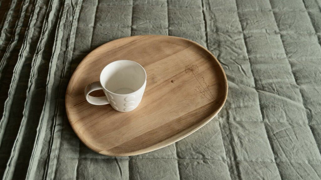 decorated ovoid wooden tray