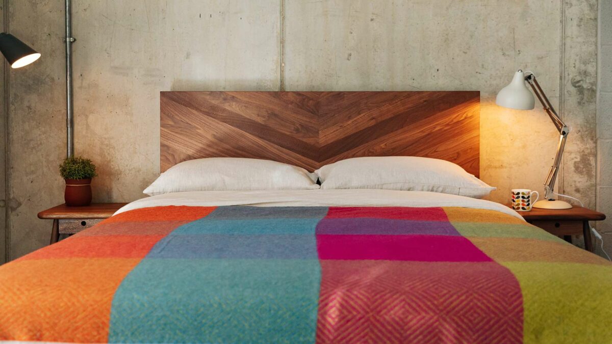 multi colour bright block pattern throw