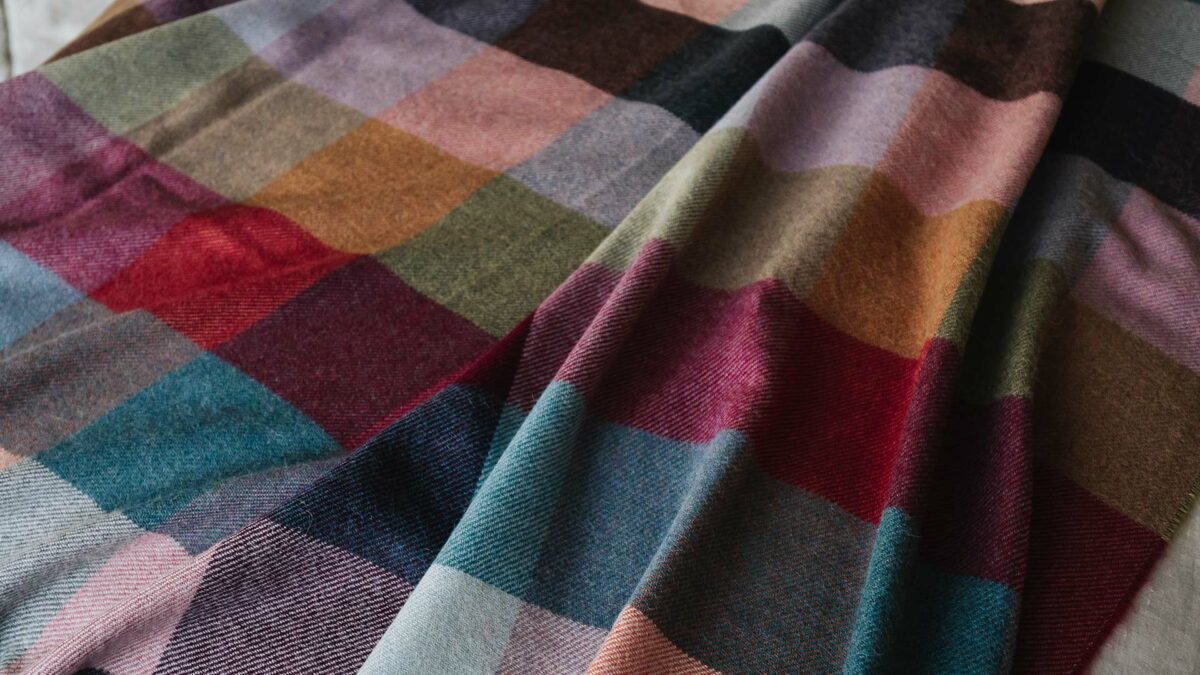 multicolour block pattern throw detail
