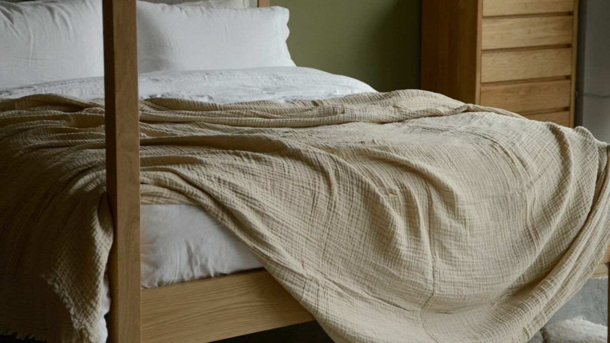 muslin bedspread in natural ecru
