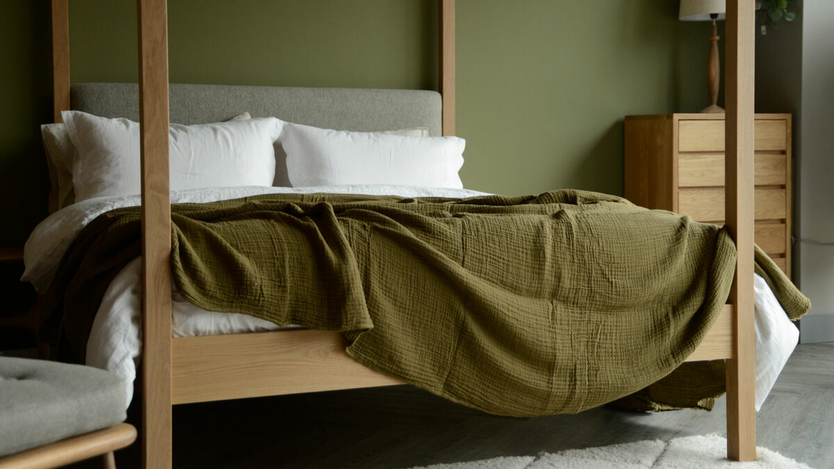 muslin cotton bedspread in khaki