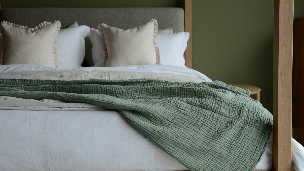 muslin throw in eucalyptus