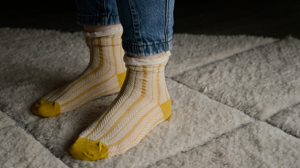 mustard and ivory striped socks