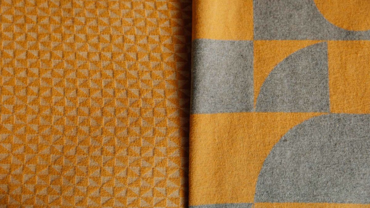 mustard bedspread and throw