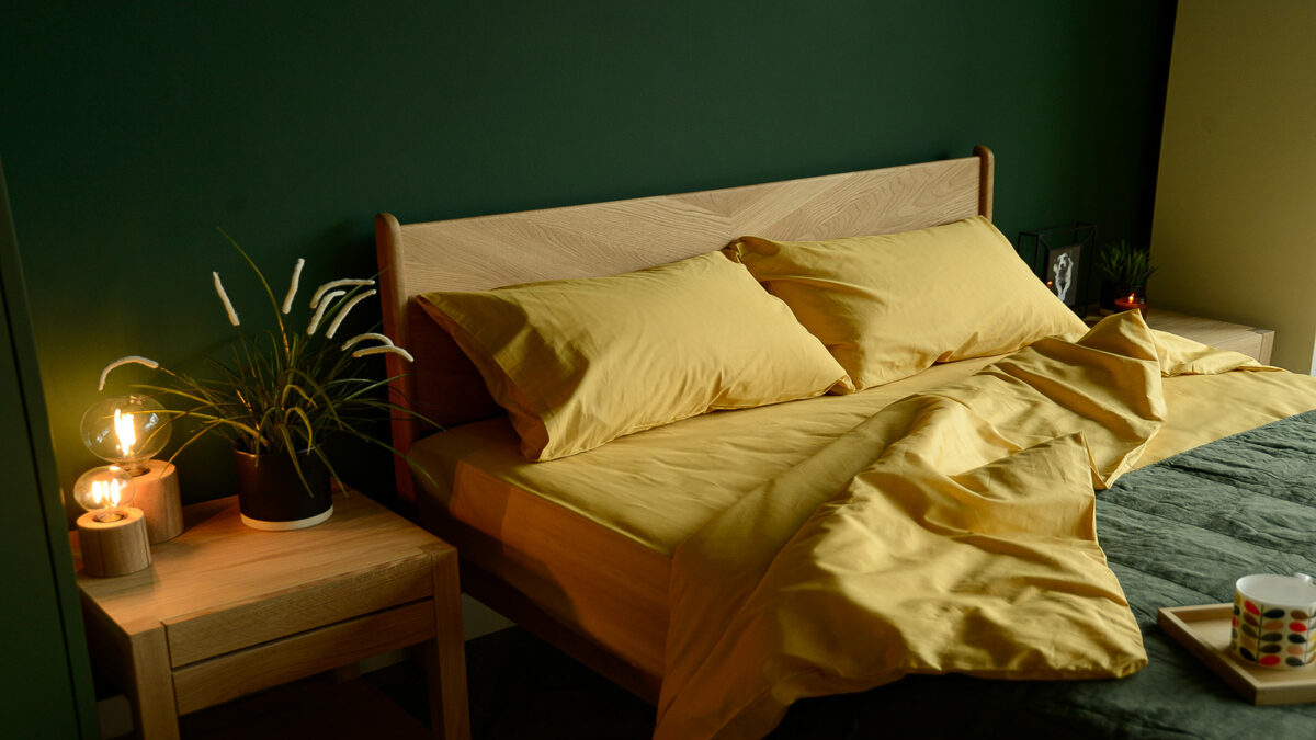 colourful bedding combination yellow ochre duvet set and green accents