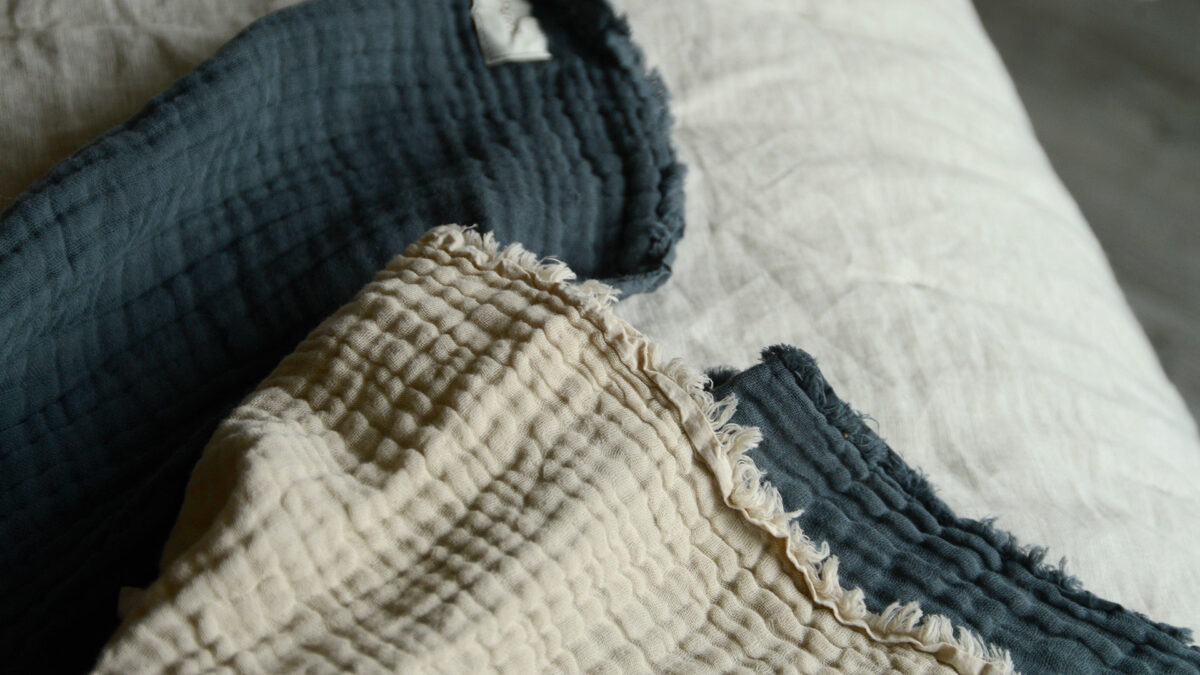 natural and slate muslin throws detail