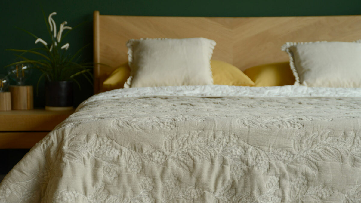 natural sand colour stitched quilted bedspread