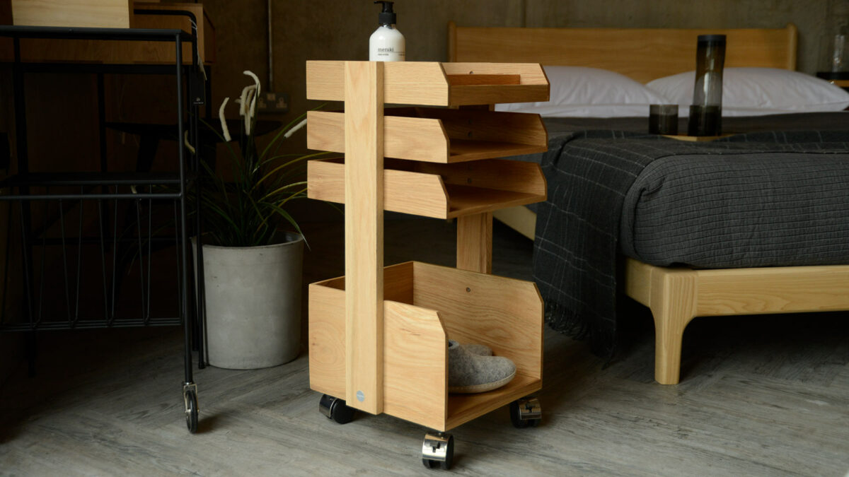 modern wheeled wooden storage trolley