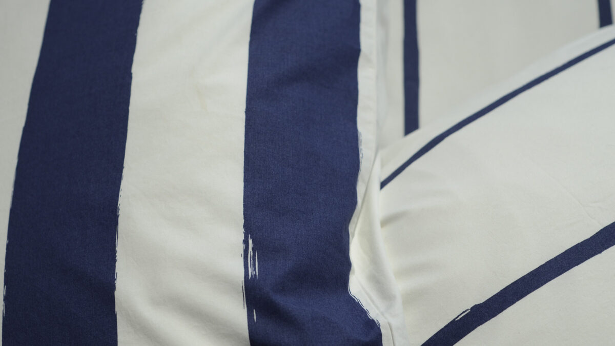 navy and ivory striped duvet set detail