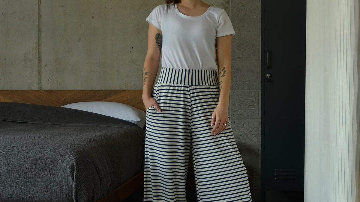 striped wide leg trousers