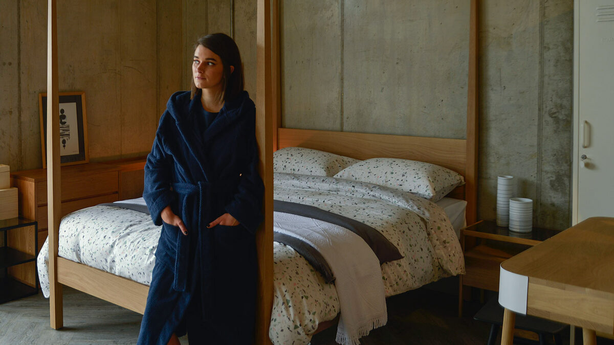 navy textured robe with hood 1400