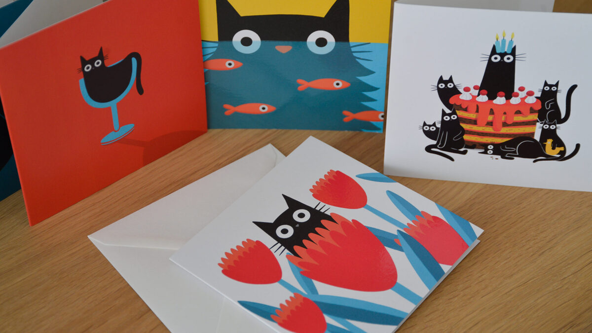 Set of Five Black Cat Cards - Image 2
