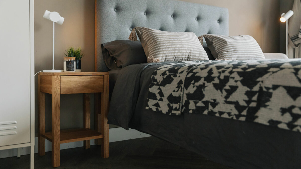 oak 2 tier nightstand with drawer