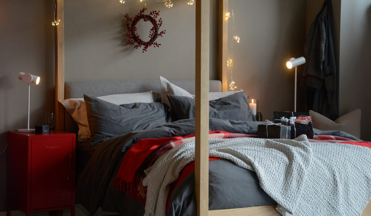 Christmas bedroom red and grey