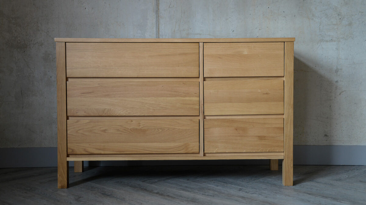 oak 6 drawer Shaker wide chest