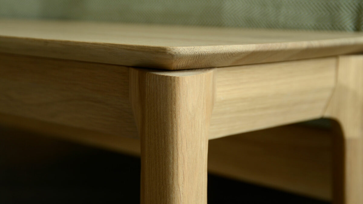 natural finish solid oak bench or end of bed table a detail view