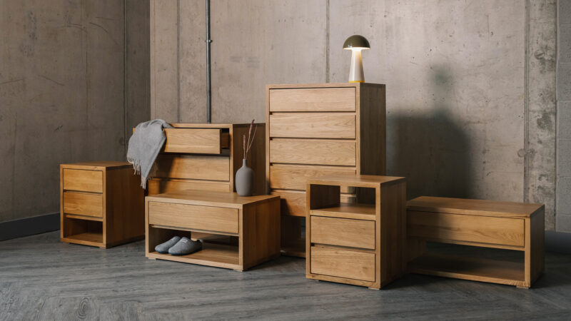 Black Lotus solid oak Cube bedroom storage chests in a range of sizes