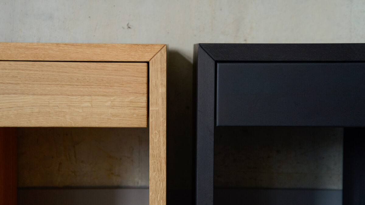 oak and dark stain birch wall mounted small cube table