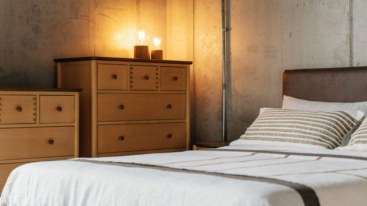 oak bedroom storage in two contrast shades