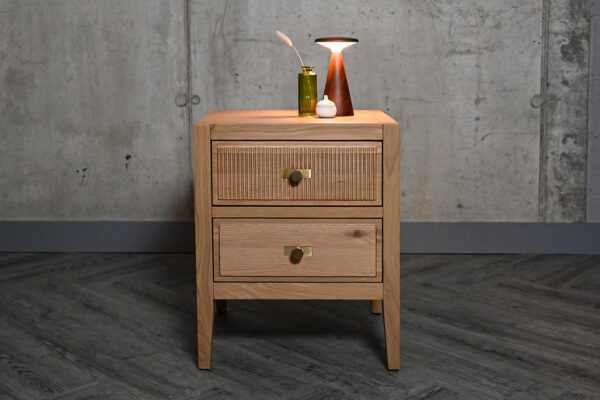 Reeded Deco Oak 2 Drawer Bedside Table