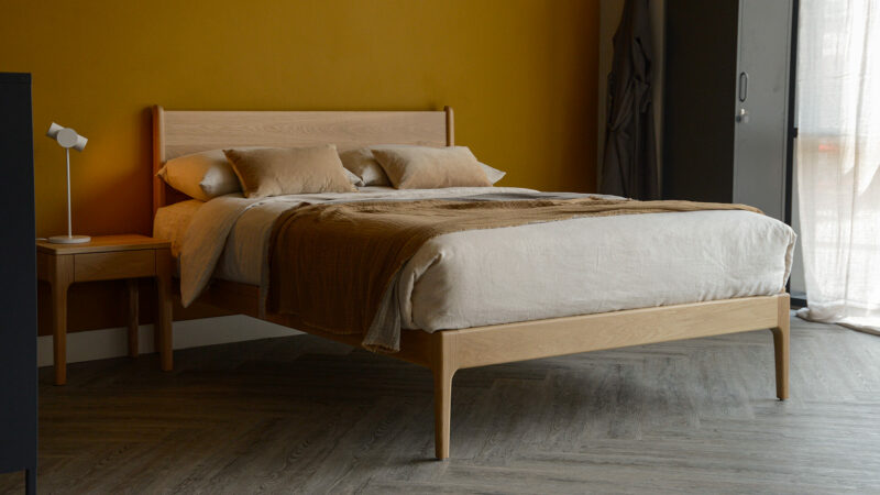 oak camden bed with ecru and caramel bedding 23