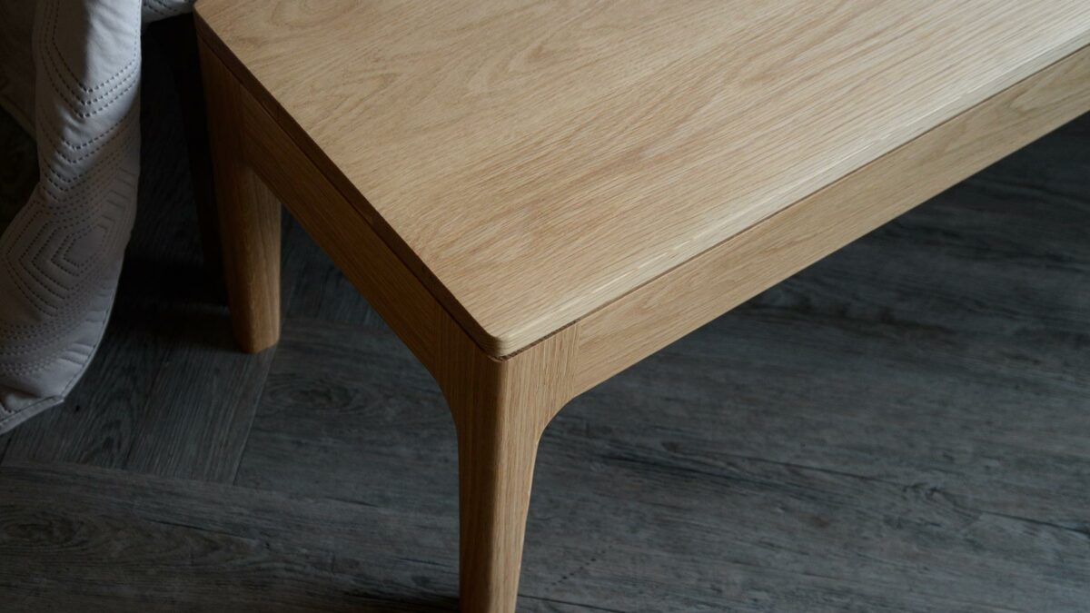 a close up view of the solid oak Camden bench