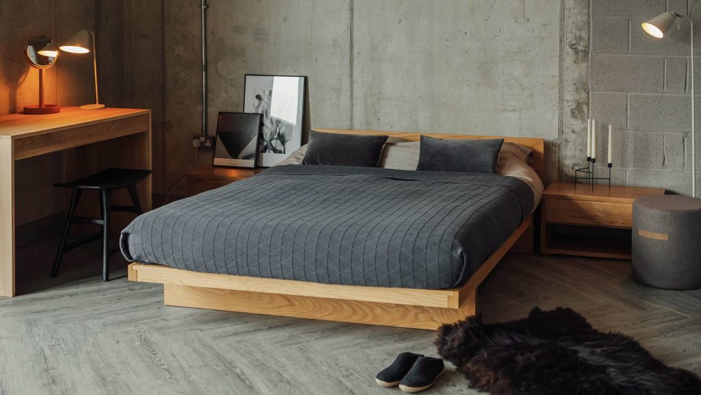 Scandinavian inspired look for our Oak low Kyoto bed, made in UK from sustainably sourced wood.