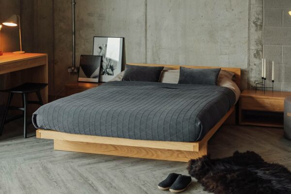 Kyoto Japanese inspired bed with headboard in Oak