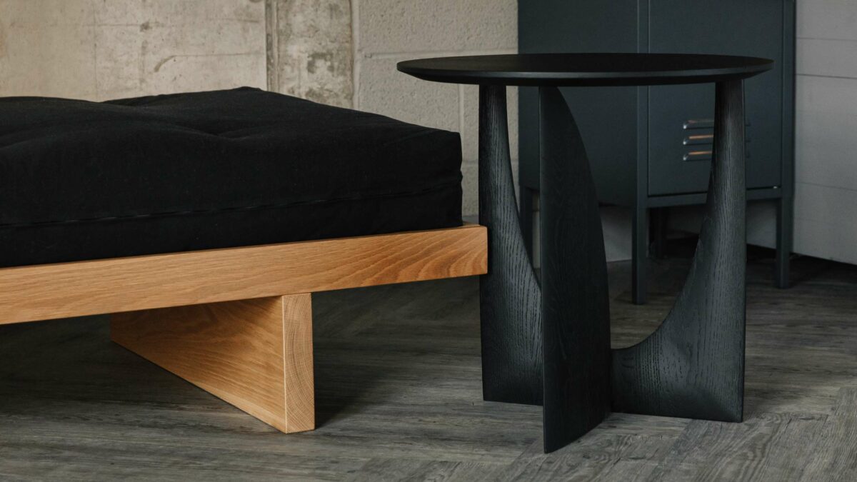 oak kyoto daybed with black oak side table
