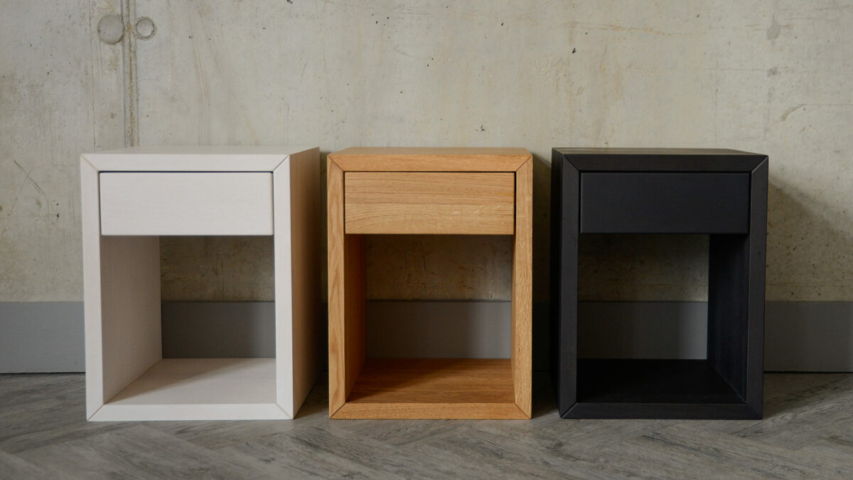 wall hung or floor standing wooden bedside tables in 3 colour options